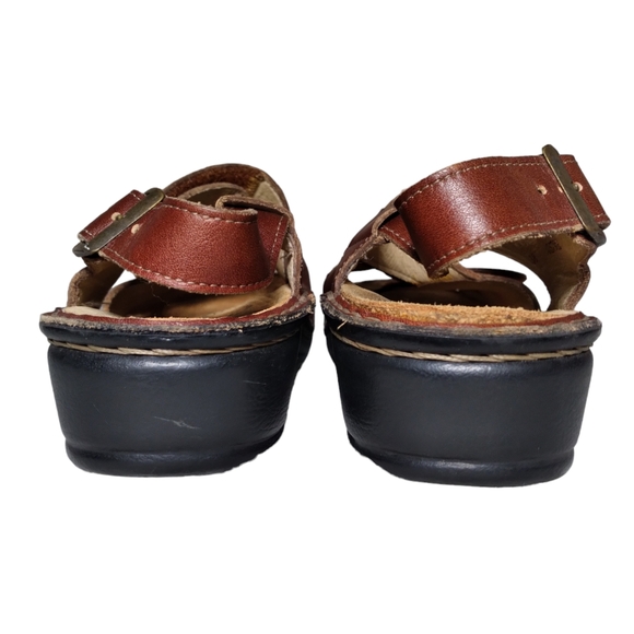 Finn Comfort Sandals Red Leather Slingback Low Wedge Adjustable Peep Size 38 - Picture 11 of 14